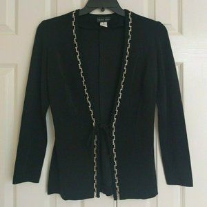 RARE Nicole Bakti Women's Sz S Black Rhinestone Embellished Open Front Jacket
